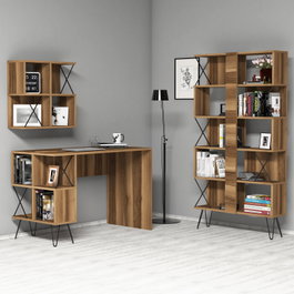 Hanah Home Extra 2 - Escritorio de estudio y estantería Nogal y negro